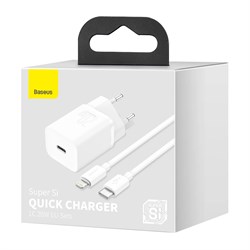Блок питания и кабель type-c to lighting Baseus Super SI 20w White ucyaqUoYisGMScgQu0BKf2 - фото 20580